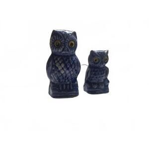 Set of Two Blue Ceramic Owl Figurines